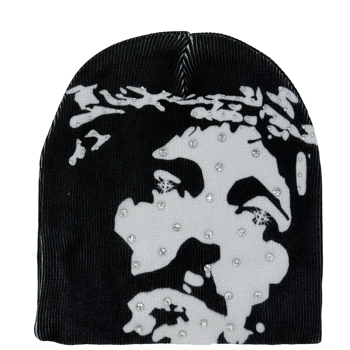 Jesus Print Beanie With Rhinestones